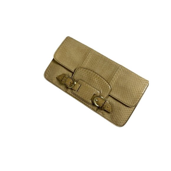 Cole Haan Tan Leather Snake Skin Clutch Handbag - Picture 1 of 4